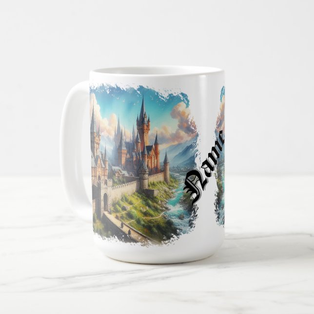 Medieval Castle i ett bergslandskap Kaffemugg (Framsida vänster)