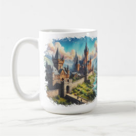 Medieval Castle i ett bergslandskap Kaffemugg