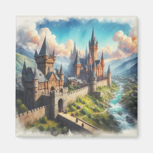 Medieval Castle i ett bergslandskap Magnet