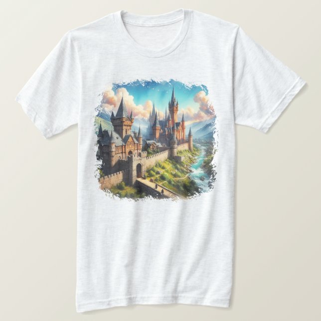 Medieval Castle i ett bergslandskap T Shirt (Design framsida)