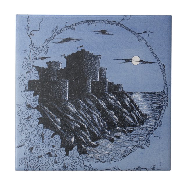 Medieval Castle in Blue Kakelplatta (Framsidan)