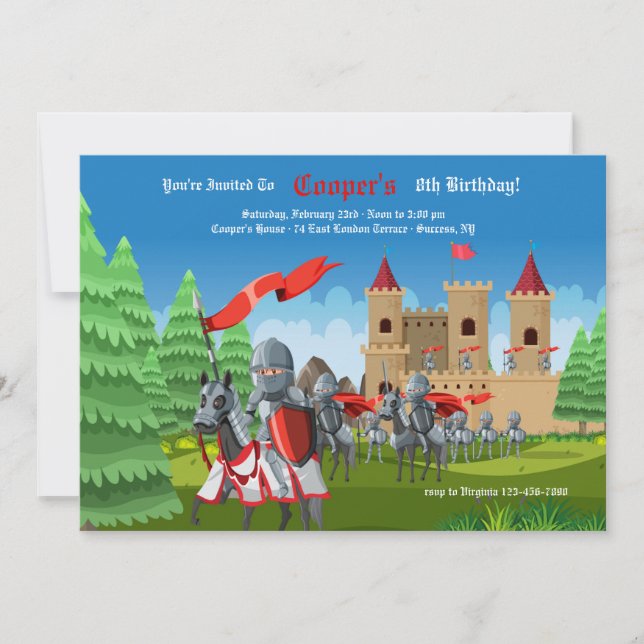 Medieval Castle och Knight Födelsedagsfest Inbjudningar (Framsida)