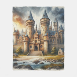 Medieval Castle vid Sunset med Atmosfärisk Himmel Fleecefilt