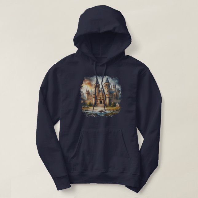 Medieval Castle vid Sunset med Atmosfärisk Himmel Hoodie (Design framsida)