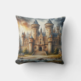 Medieval Castle vid Sunset med Atmosfärisk Himmel Kudde