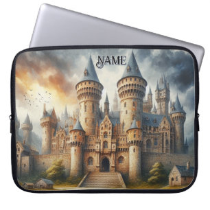 Medieval Castle vid Sunset med Atmosfärisk Himmel Laptop Fodral