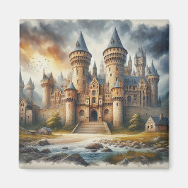 Medieval Castle vid Sunset med Atmosfärisk Himmel Magnet