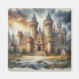 Medieval Castle vid Sunset med Atmosfärisk Himmel Magnet