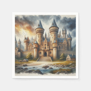 Medieval Castle vid Sunset med Atmosfärisk Himmel Pappersservett