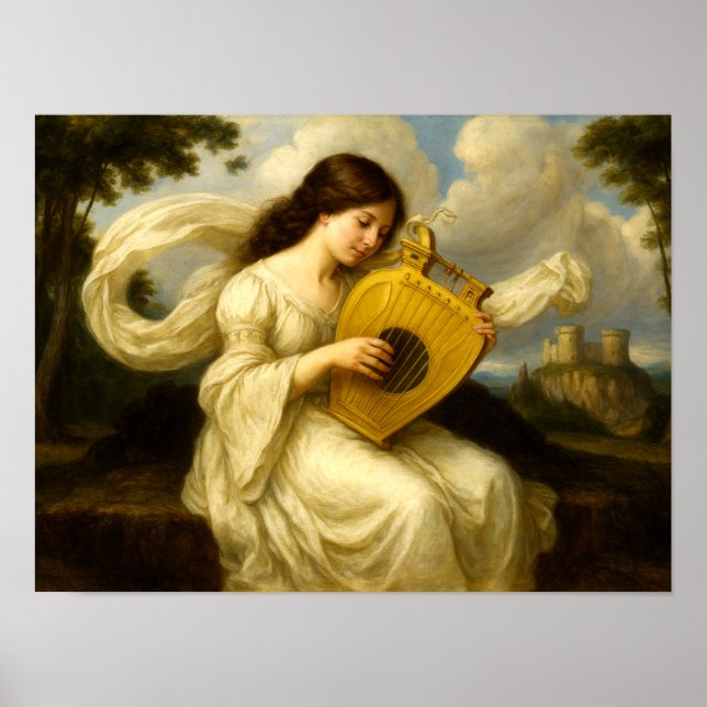 Medieval Castle Woman With Lyre Poster (Framsidan)