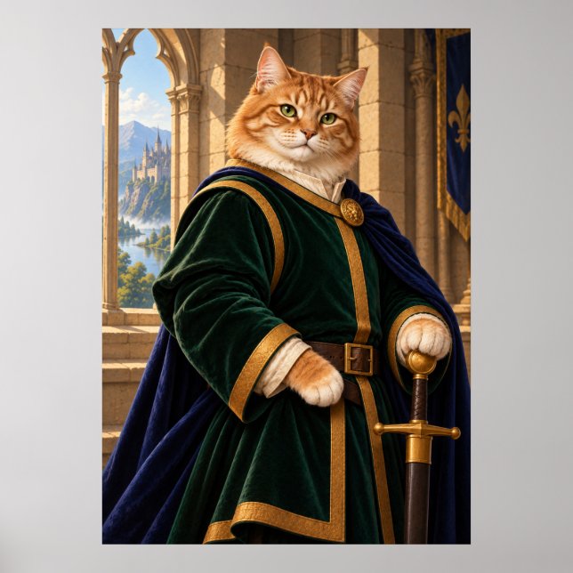 Medieval Cat Knight Fantasy Art Poster (Framsidan)