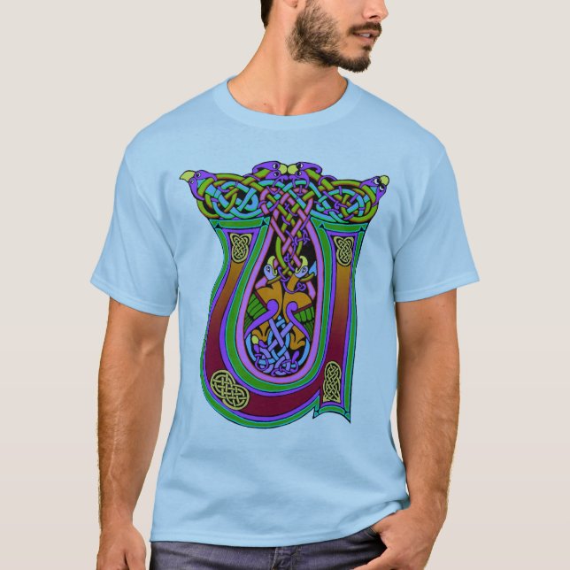 Medieval Celtic Monogram "U", konstform Tee Shirt (Framsida)
