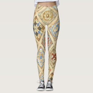 Medieval Ceramic Tile Krona Fleur De Lis Leggings