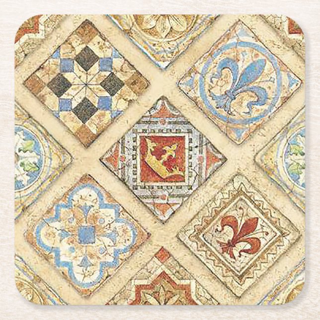 Medieval Ceramic Tile Krona Fleur De Lis Underlägg Papper Kvadrat (Framsidan)