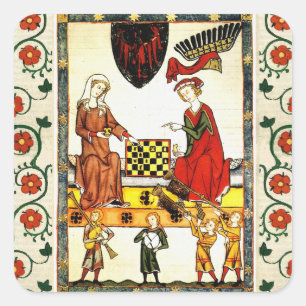 MEDIEVAL CHESS PLAYERS IN COURT OCH RED VILD RO FYRKANTIGT KLISTERMÄRKE