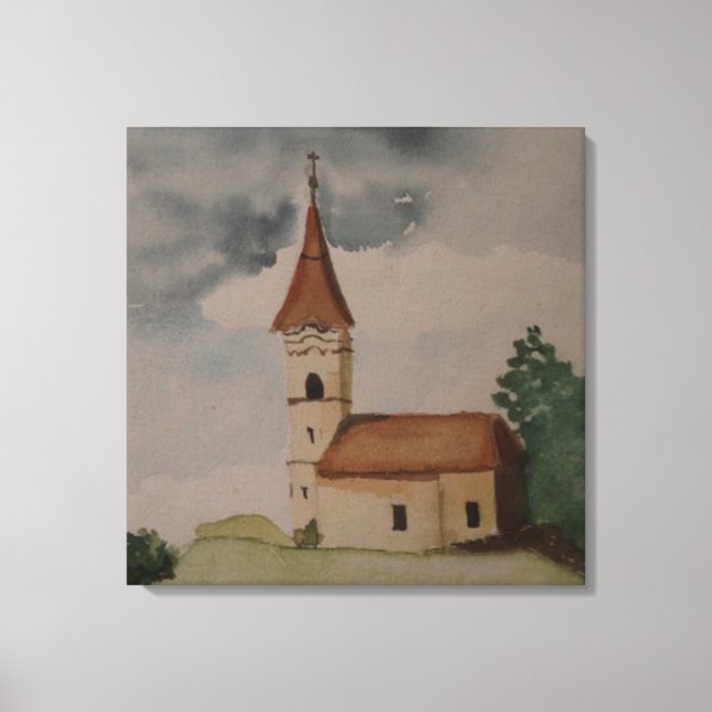 Medieval Church Watercolor Canvastryck (Framsida)