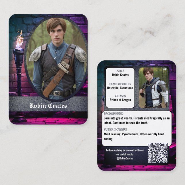 Medieval Coscard Cosplay Trading Cards | QR Code Visitkort (Fram/baksida)