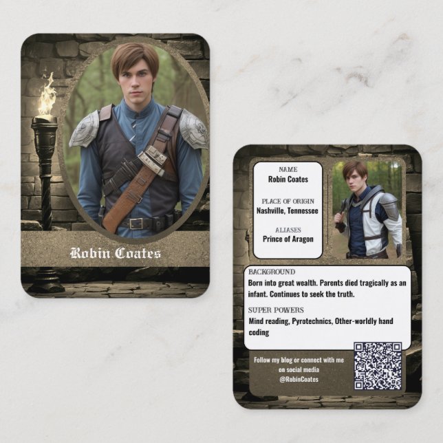 Medieval Coscard Cosplay Trading Cards | QR Code Visitkort (Fram/baksida)