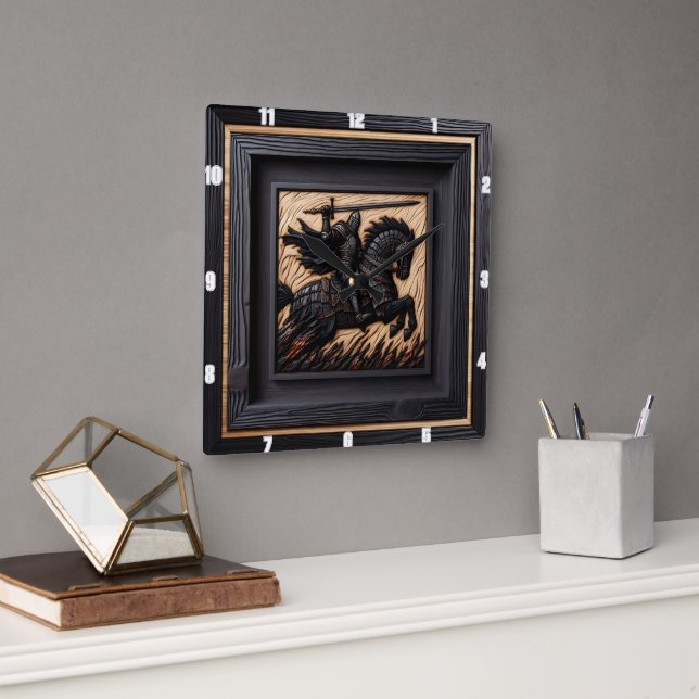 Medieval Creation: Hue Steed Wood Art Fyrkantig Klocka (Kontor)