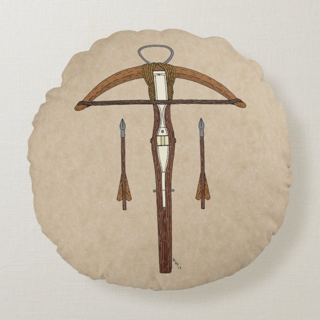 Medieval Crossbow med Bolts Rund Kudde (Framsidan)