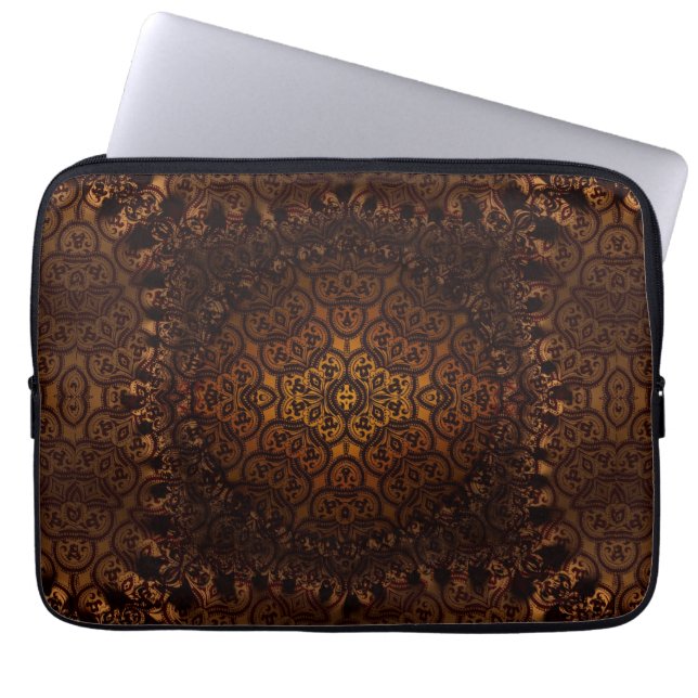 Medieval Damask Arabesque Guld Laptop sleeve (Framsidan)