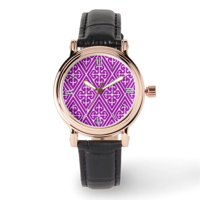 Medieval Damask Diamonds, ametyst lila Armbandsur (Framsida)