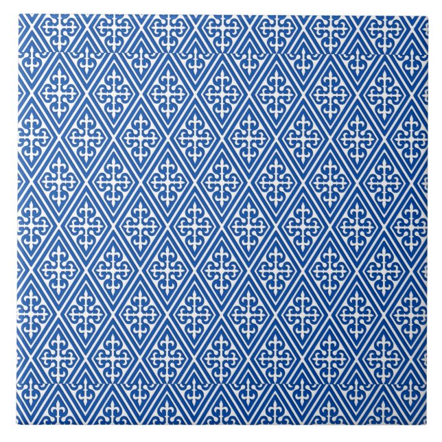 Medieval Damask Diamonds, koboltblått Kakelplatta (Framsidan)