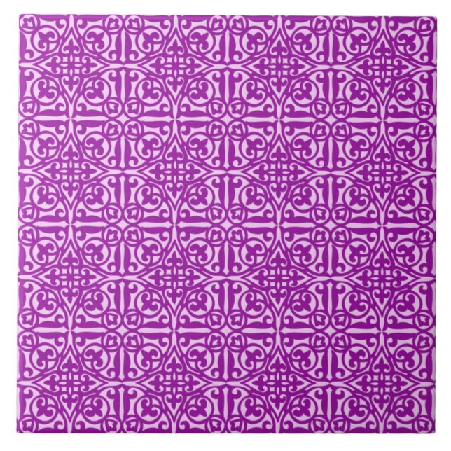 Medieval Damask Fleur-de-lis, ametyst lila Kakelplatta (Framsidan)