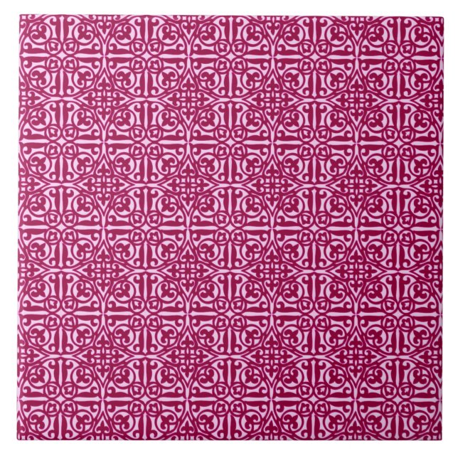 Medieval Damask Fleur-de-lis, burgundy vin Kakelplatta (Framsidan)