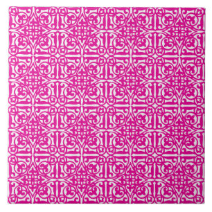 Medieval Damask Fleur-de-lis, magenta och vit Kakelplatta