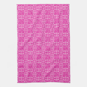 Medieval Damask Fleur-de-lis, magenta och vit Kökshandduk