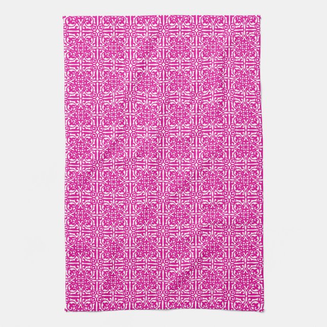 Medieval Damask Fleur-de-lis, magenta och vit Kökshandduk (Vertikal)