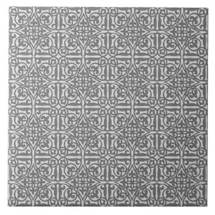 Medieval Damask Fleur-de-lis, silver grått Kakelplatta
