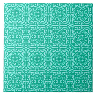 Medieval Damask Fleur-de-lis, turkos och aqua Kakelplatta