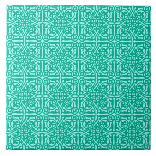 Medieval Damask Fleur-de-lis, turkos och aqua Kakelplatta (Framsidan)