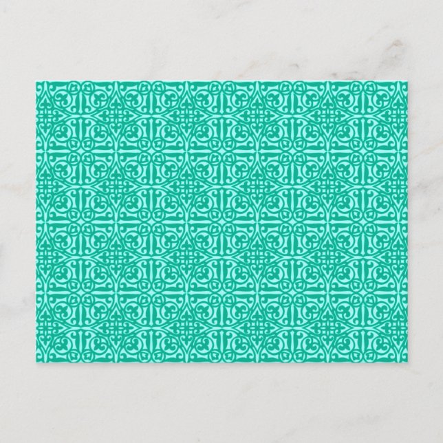 Medieval Damask Fleur-de-lis, turkos och aqua Vykort (Framsida)