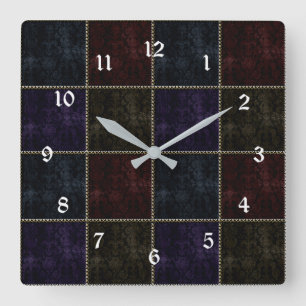 Medieval Damask Guld Stitched Block Gothic Clock Fyrkantig Klocka