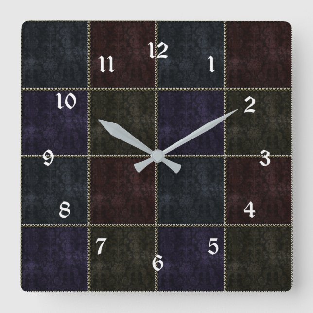 Medieval Damask Guld Stitched Block Gothic Clock Fyrkantig Klocka (Framsida)