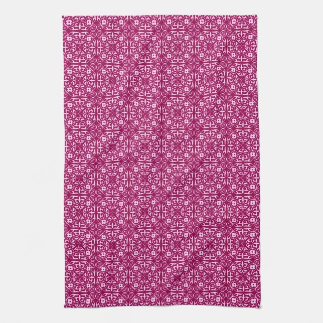 Medieval Damask-mönster, burgundy vin Kökshandduk (Vertikal)