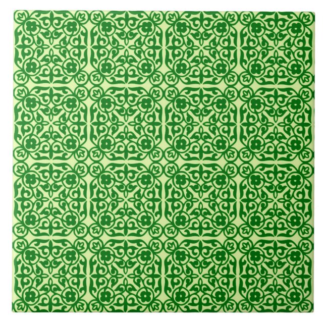 Medieval Damask-mönster, mörk gräs grönt Kakelplatta (Framsidan)