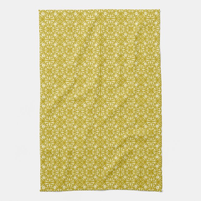 Medieval Damask-mönster, senap guld Kökshandduk (Vertikal)