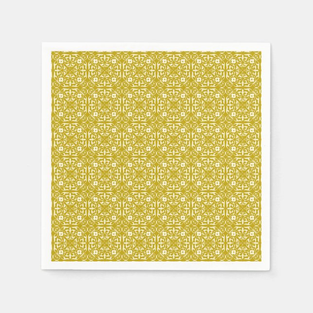 Medieval Damask-mönster, senap guld Pappersservett (Framsidan)