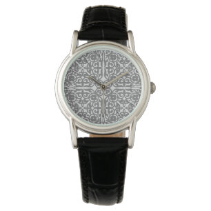 Medieval Damask-mönster, silver grått Armbandsur