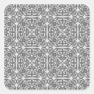 Medieval Damask-mönster, silver grått Fyrkantigt Klistermärke