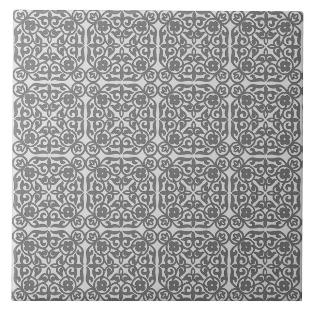 Medieval Damask-mönster, silver grått Kakelplatta (Framsidan)