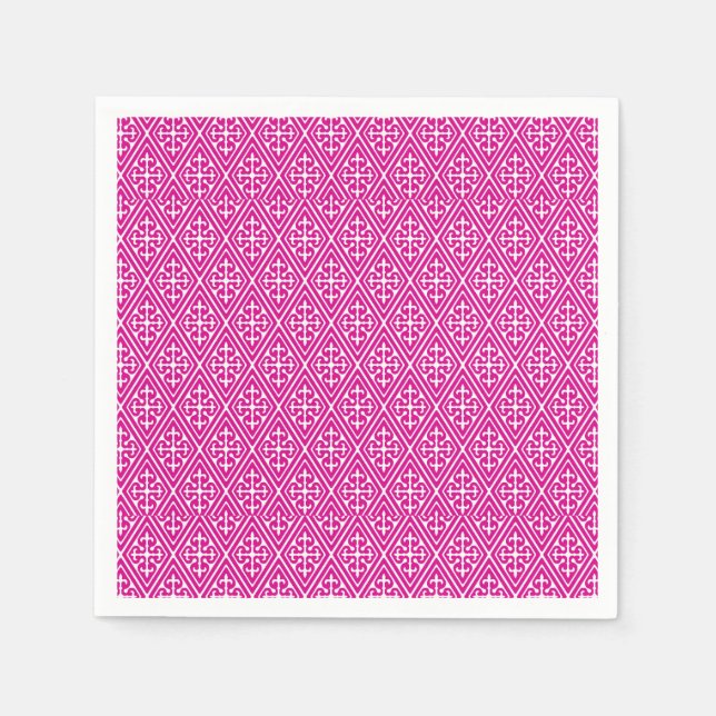 Medieval Damaskdiamanter, magenta och vitt Pappersservett (Framsidan)