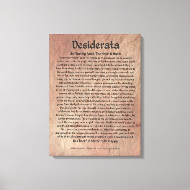 Medieval DESIDERATA Poster Max Ehrmann-Mars Stone Canvastryck (Framsida)
