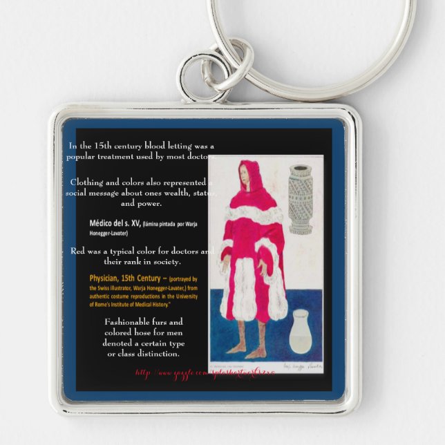"Medieval Doktor" Fyrkantig Silverfärgad Nyckelring (Framsidan)