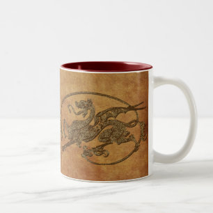 Medieval Dragon Antique Art Designer Gift Två-Tonad Mugg