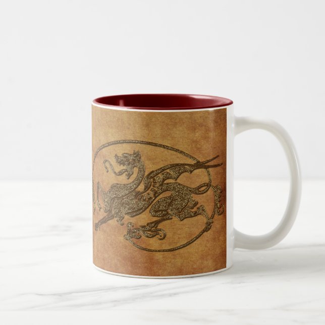 Medieval Dragon Antique Art Designer Gift Två-Tonad Mugg (Höger)